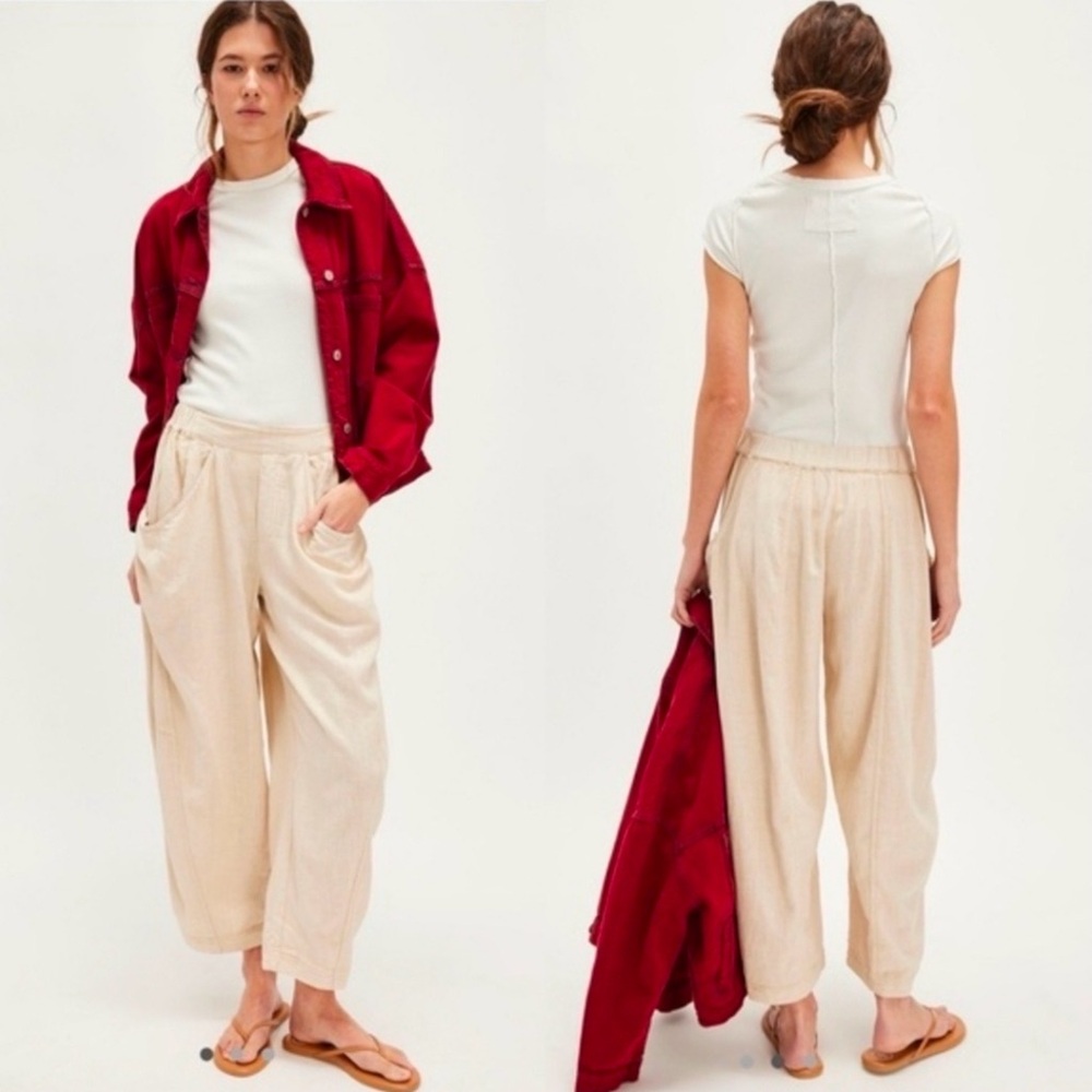 Free People High Road Barrel Linen Blend Pant Size L - Picture 2 of 7
